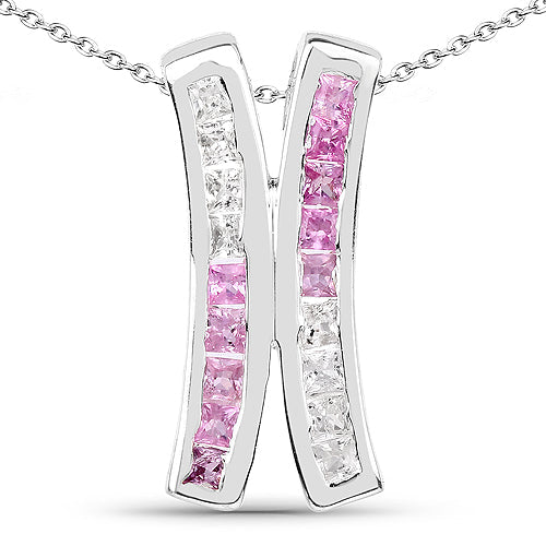 Colgante de plata de ley .925 con zafiro rosa genuino de 1.08 quilates y zafiro blanco