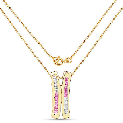 Colgante de plata de ley .925 con baño de oro amarillo de 14 quilates, zafiro rosa genuino de 1.08 quilates y zafiro blanco