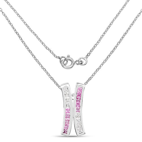 Colgante de plata de ley .925 con zafiro rosa genuino de 1.08 quilates y zafiro blanco
