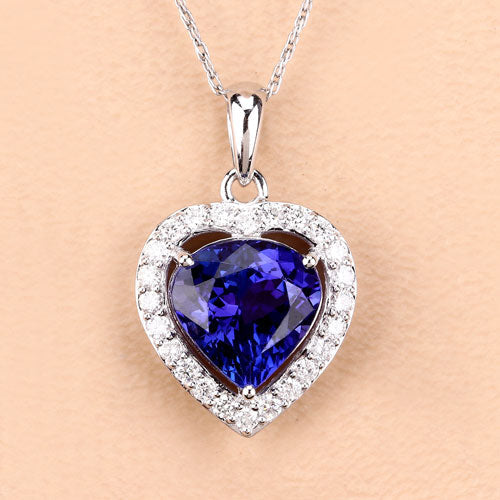 Colgante de oro blanco de 14 quilates con tanzanita auténtica de 3,74 quilates y diamantes blancos