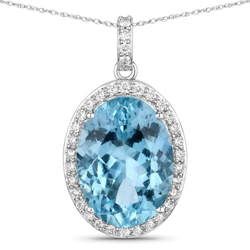 Colgante de oro blanco de 14 quilates con aguamarina auténtica de 9,59 quilates y diamantes blancos