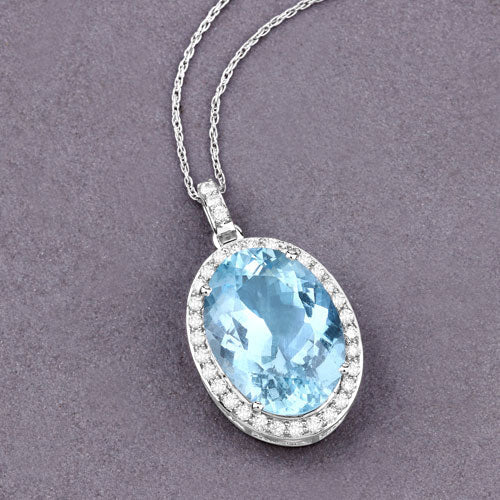 Colgante de oro blanco de 14 quilates con aguamarina auténtica de 9,59 quilates y diamantes blancos