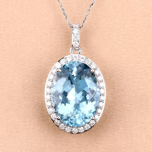 Colgante de oro blanco de 14 quilates con aguamarina auténtica de 9,59 quilates y diamantes blancos
