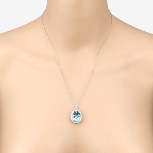 Colgante de oro blanco de 14 quilates con aguamarina auténtica de 9,59 quilates y diamantes blancos