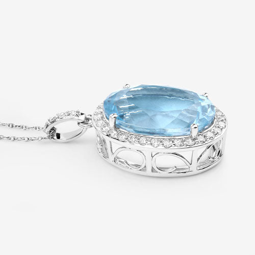 Colgante de oro blanco de 14 quilates con aguamarina auténtica de 9,59 quilates y diamantes blancos