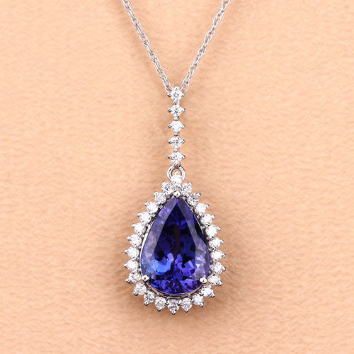 Colgante de oro blanco de 14 quilates con tanzanita genuina de 3,05 quilates y diamantes blancos