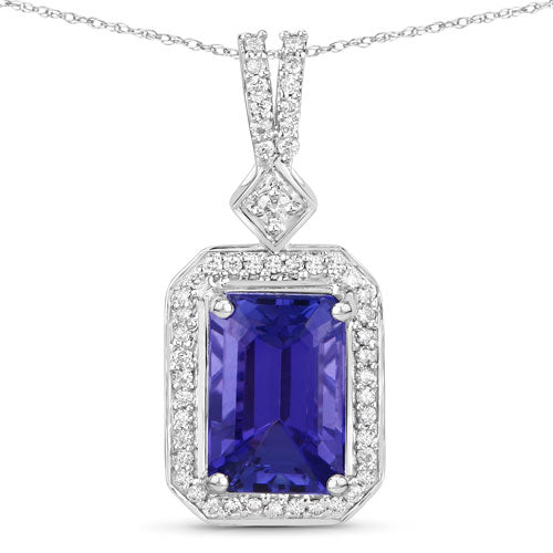 Colgante de oro blanco de 14 quilates con tanzanita genuina de 2,56 quilates y diamantes blancos