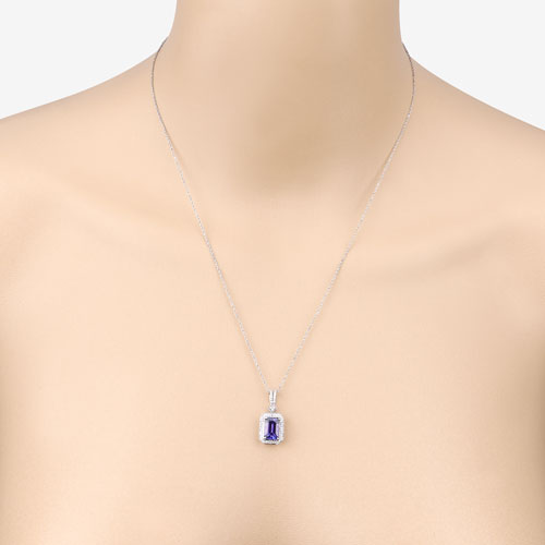 Colgante de oro blanco de 14 quilates con tanzanita genuina de 2,56 quilates y diamantes blancos