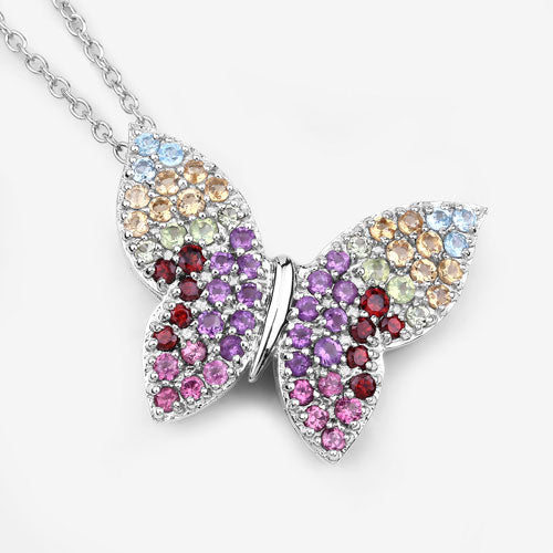 1.62 Carat Genuine Multi Stones .925 Sterling Silver Pendant