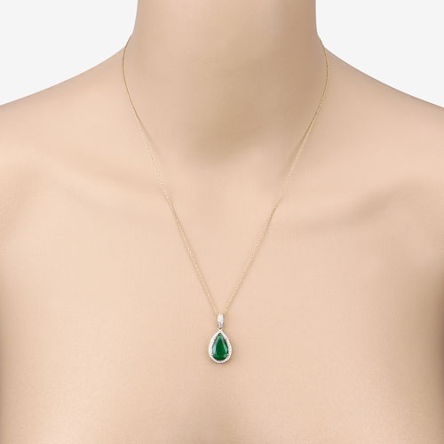 Colgante de oro amarillo de 14 quilates con esmeralda zambiana auténtica de 3,22 quilates y diamante blanco, con certificado IGI
