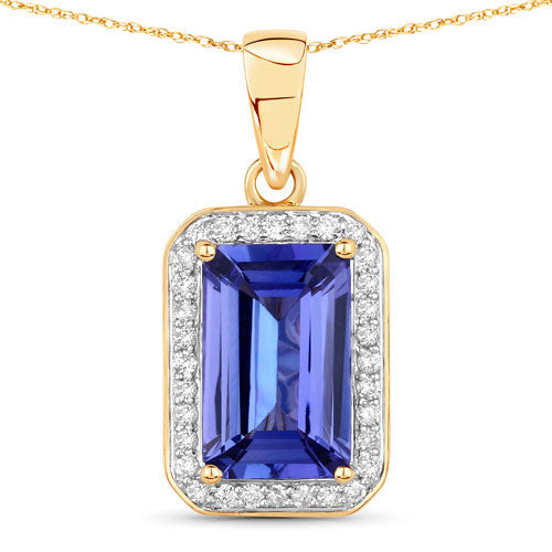 Colgante de oro amarillo de 14 quilates con tanzanita auténtica de 2,15 quilates y diamantes blancos