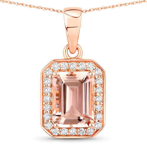 Colgante de oro rosa de 14 quilates con morganita genuina de 1,51 quilates y diamantes blancos