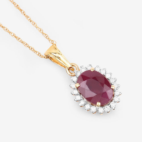 Colgante de oro amarillo de 10K con rubí auténtico de 1,60 quilates y diamante blanco