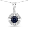 1.71 Carat Genuine Blue Sapphire and White Diamond 10K White Gold Pendant