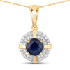 1.71 Carat Genuine Blue Sapphire and White Diamond 10K Yellow Gold Pendant