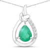 1.18 Carat Genuine Zambian Emerald and White Diamond 10K White Gold Pendant