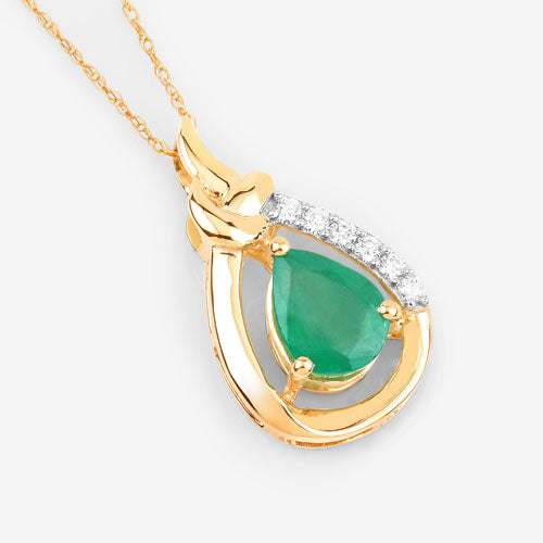 Colgante de oro amarillo de 10K con esmeralda zambiana auténtica de 1,18 quilates y diamantes blancos