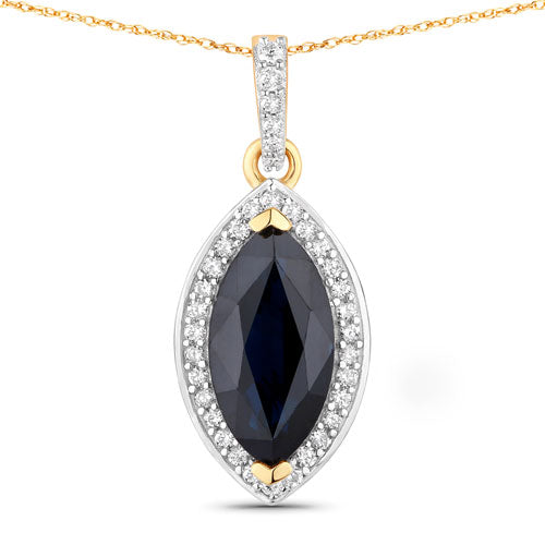 Colgante de oro amarillo de 10 quilates con zafiro azul auténtico de 2,27 quilates y diamante blanco