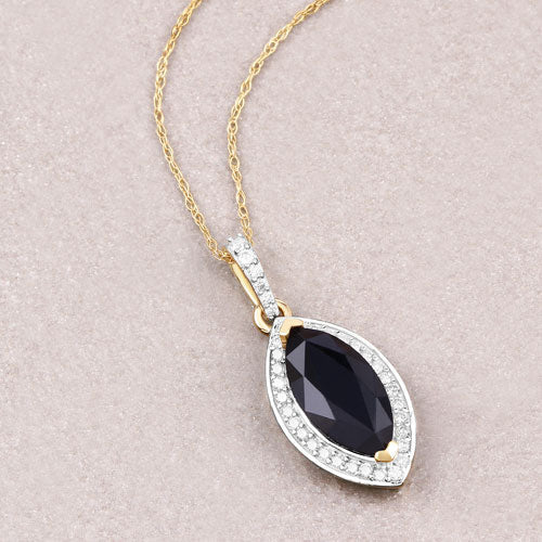 Colgante de oro amarillo de 10 quilates con zafiro azul auténtico de 2,27 quilates y diamante blanco