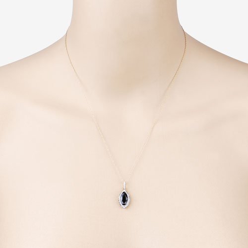 Colgante de oro amarillo de 10 quilates con zafiro azul auténtico de 2,27 quilates y diamante blanco