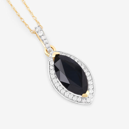 Colgante de oro amarillo de 10 quilates con zafiro azul auténtico de 2,27 quilates y diamante blanco