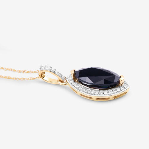 Colgante de oro amarillo de 10 quilates con zafiro azul auténtico de 2,27 quilates y diamante blanco