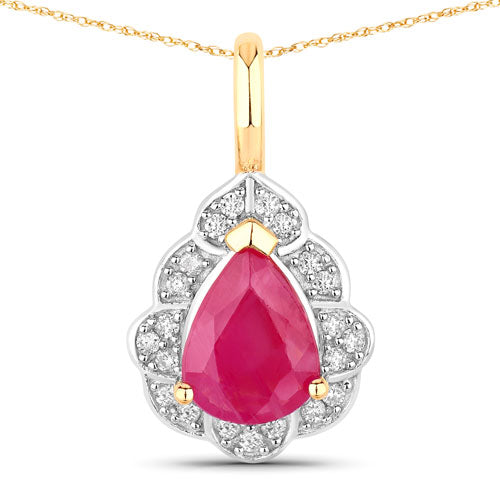 Colgante de oro amarillo de 14 quilates con rubí genuino de 1,29 quilates y diamante blanco
