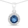 0.72 Carat Genuine Blue Sapphire and White Diamond 14K White Gold Pendant