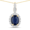1.79 Carat Genuine Blue Sapphire and White Diamond 14K Yellow Gold Pendant
