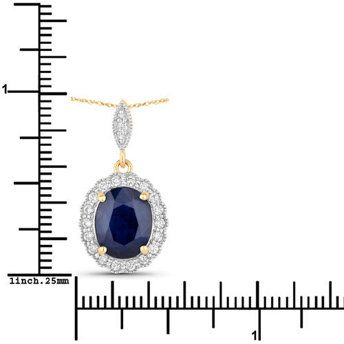 Colgante de oro amarillo de 14 quilates con zafiro azul auténtico de 3,38 quilates y diamantes blancos