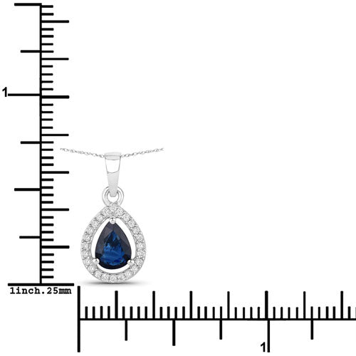 Colgante de oro blanco de 14 quilates con zafiro azul genuino de 0,91 quilates y diamante blanco