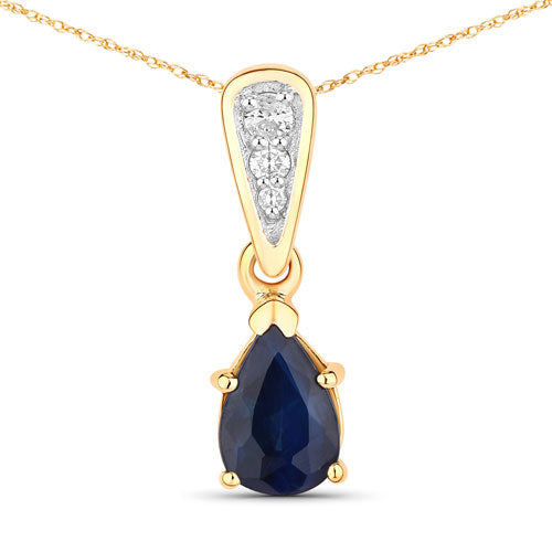 Colgante de oro amarillo de 14 quilates con zafiro azul genuino de 0.85 quilates y diamantes blancos