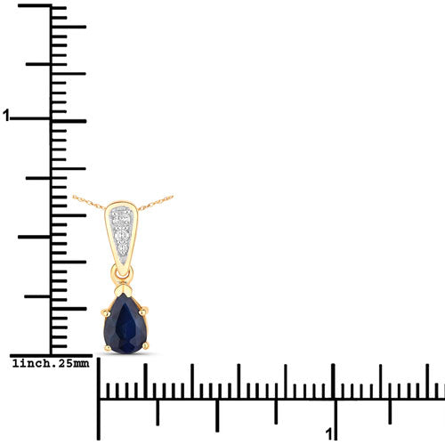 Colgante de oro amarillo de 14 quilates con zafiro azul genuino de 0.85 quilates y diamantes blancos