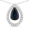 1.15 Carat Genuine Blue Sapphire and White Diamond 14K White Gold Pendant