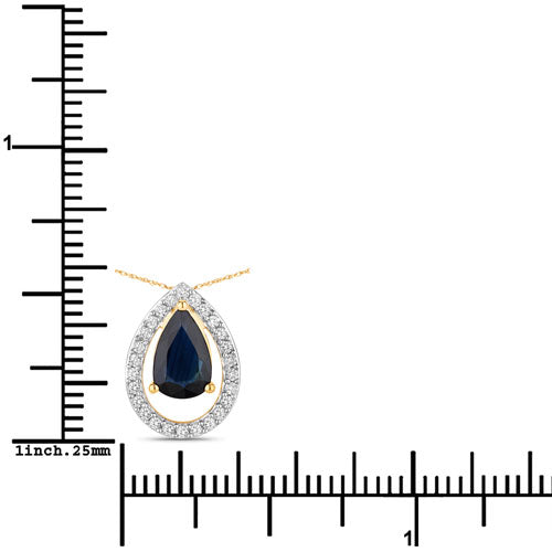Colgante de oro amarillo de 14 quilates con zafiro azul auténtico de 1,15 quilates y diamantes blancos