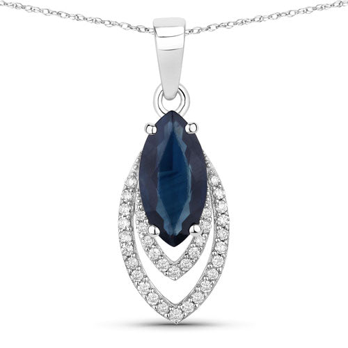 Colgante de oro blanco de 14 quilates con zafiro azul genuino de 1,42 quilates y diamante blanco