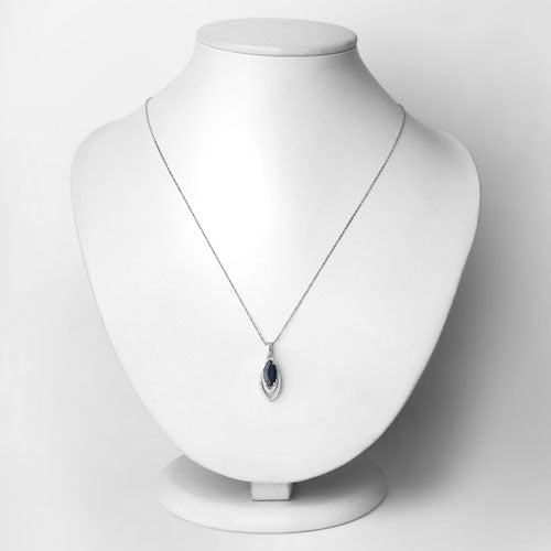 Colgante de oro blanco de 14 quilates con zafiro azul genuino de 1,42 quilates y diamante blanco