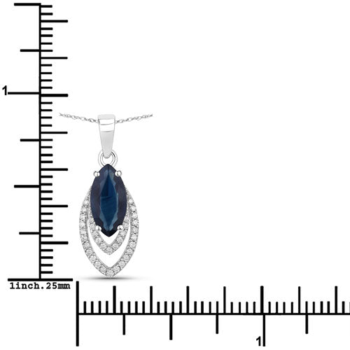 Colgante de oro blanco de 14 quilates con zafiro azul genuino de 1,42 quilates y diamante blanco