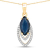 1.42 Carat Genuine Blue Sapphire and White Diamond 14K Yellow Gold Pendant