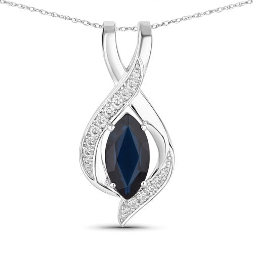 Colgante de oro blanco de 14 quilates con zafiro azul auténtico de 2,27 quilates y diamantes blancos