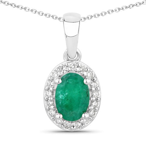 Colgante de plata de ley .925 con esmeralda zambiana auténtica de 0,89 quilates y diamante cultivado en laboratorio