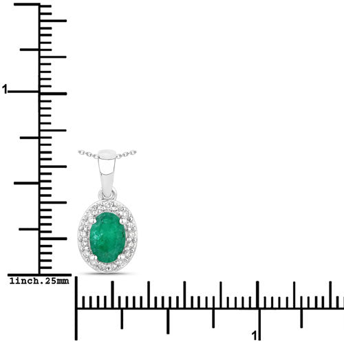 Colgante de plata de ley .925 con esmeralda zambiana auténtica de 0,89 quilates y diamante cultivado en laboratorio