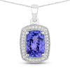 3.01 Carat Genuine Tanzanite and White Diamond 14K White Gold Pendant