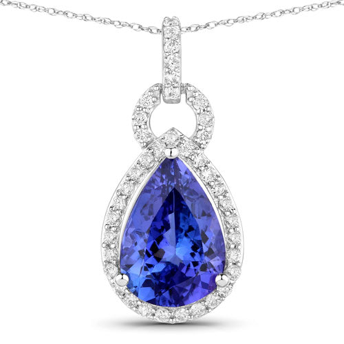 Colgante de oro blanco de 14 quilates con tanzanita genuina de 3,49 quilates y diamantes blancos