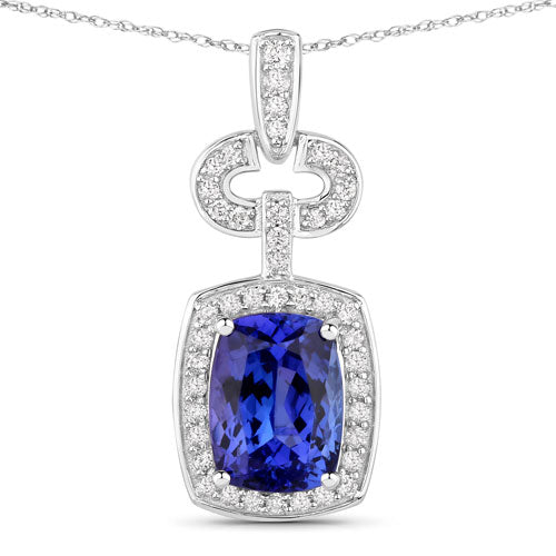 Colgante de tanzanita genuina de 2,62 quilates y diamantes blancos en oro blanco de 14 quilates