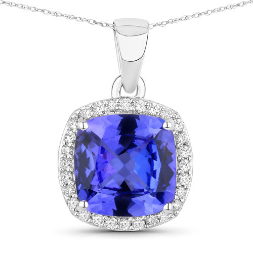 Colgante de oro blanco de 14K con tanzanita genuina de 2,65 quilates y diamantes blancos