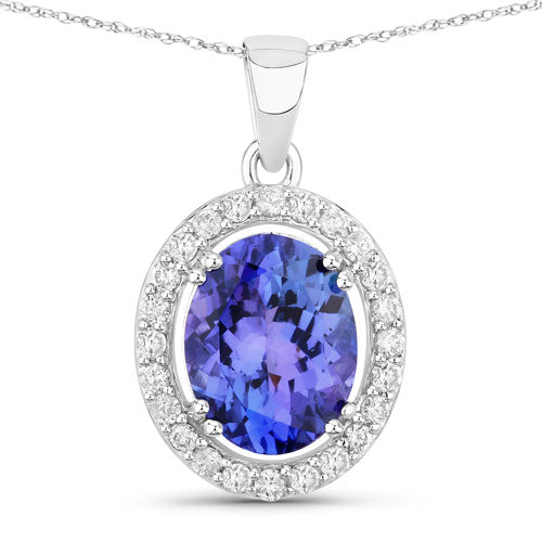 Colgante de oro blanco de 14 quilates con tanzanita auténtica de 3,21 quilates y diamantes blancos