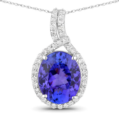 Colgante de oro blanco de 14 quilates con tanzanita auténtica de 3,21 quilates y diamantes blancos