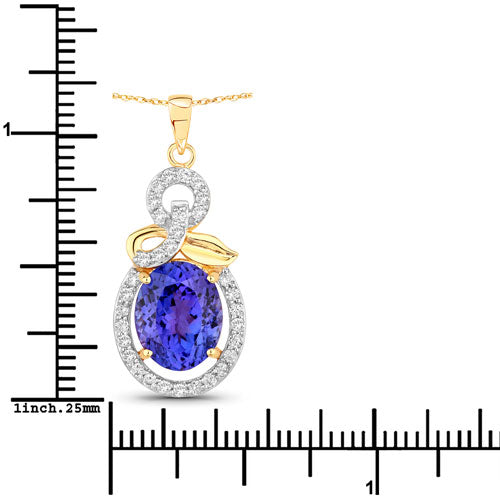 Colgante de oro amarillo de 14 quilates con tanzanita auténtica de 3,91 quilates y diamantes blancos