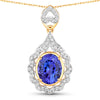 4.40 Carat Genuine Tanzanite and White Diamond 14K Yellow Gold Pendant